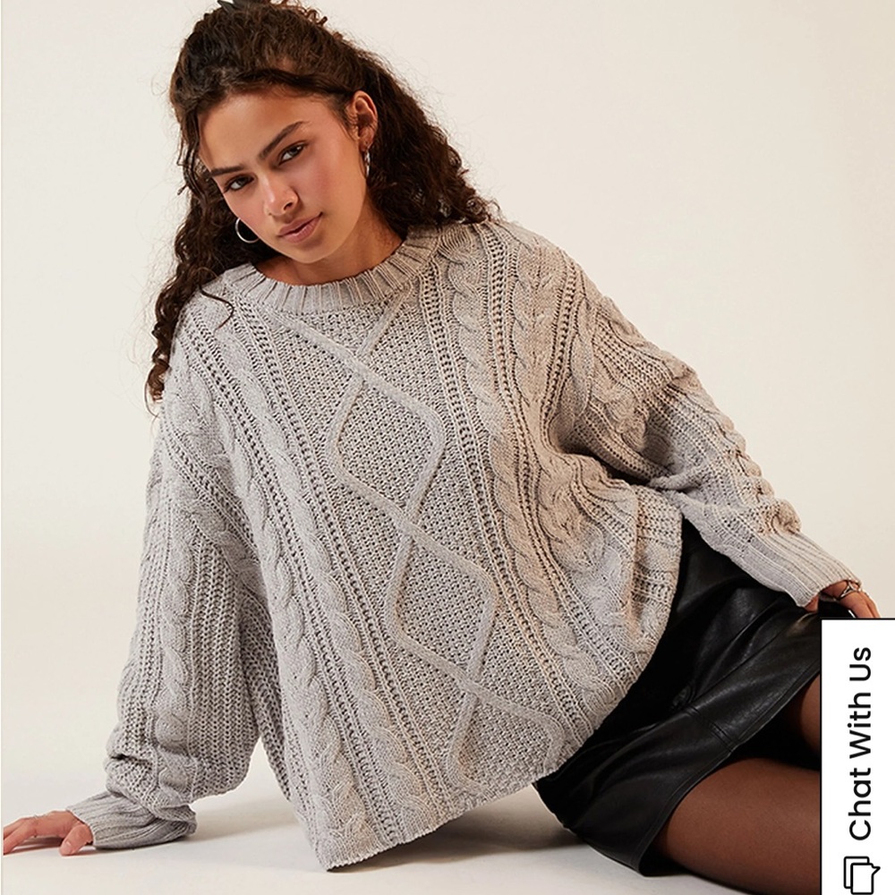 Gray Cable Knit Sweater